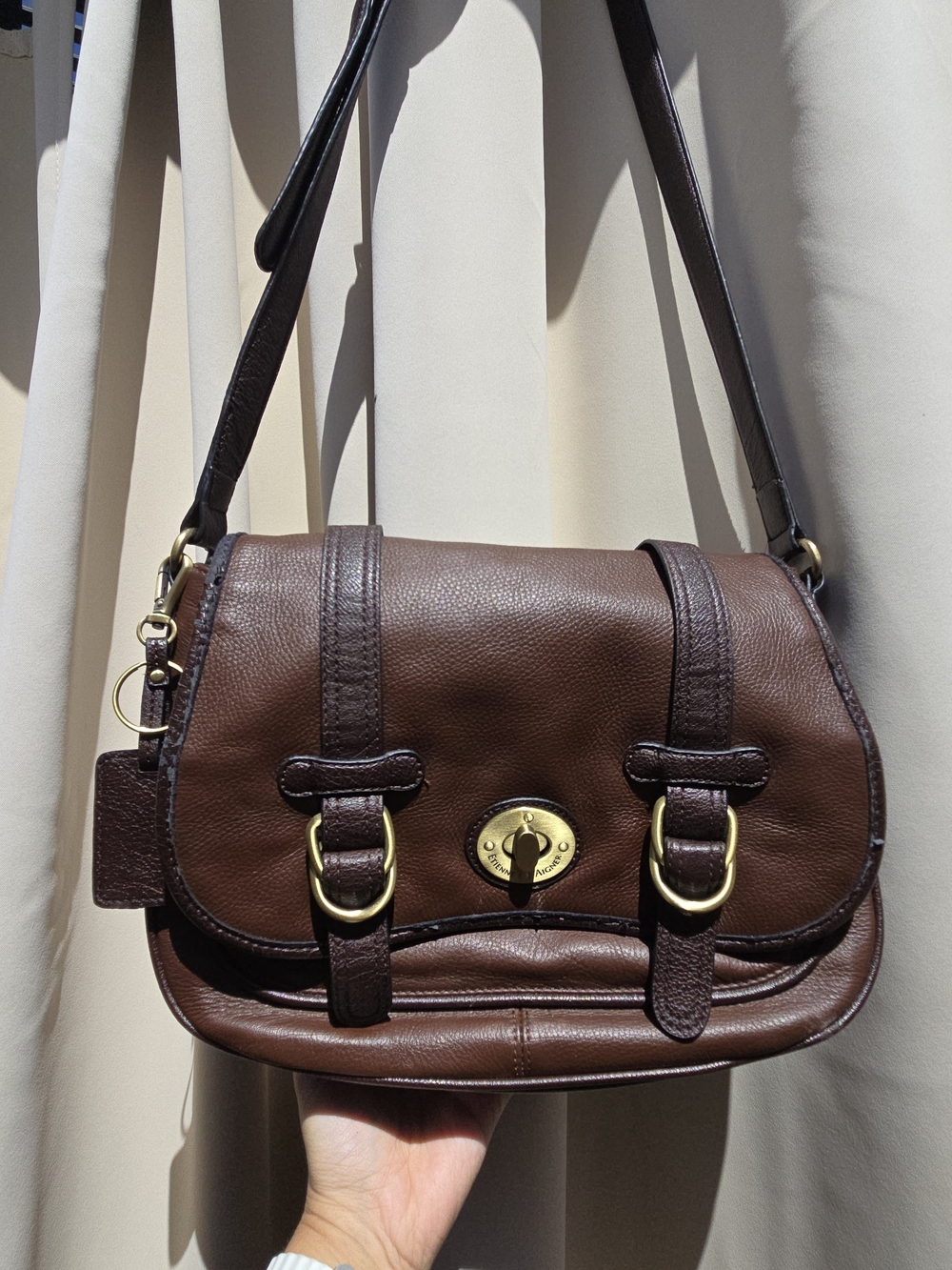 Etienne Aigner Brown Leather Satchel Crossbody Bag with Gold Hardware
